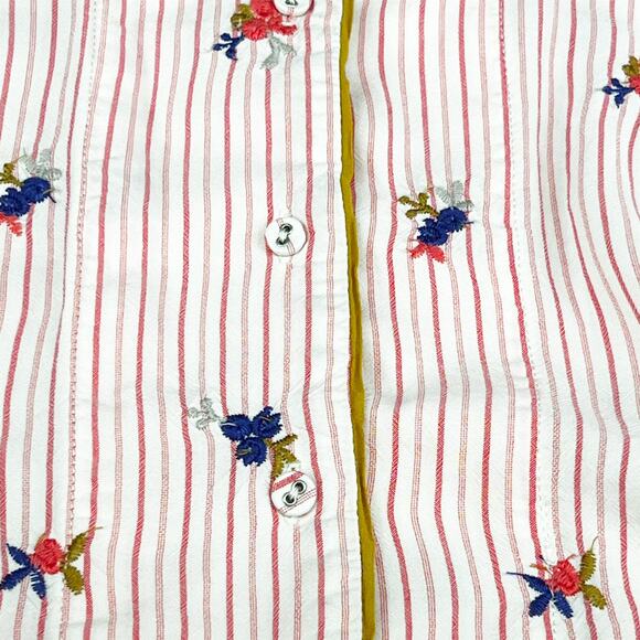 Anthropologie Pure + Good Floral Embroidered Striped Pajama Shirt Small - Picture 6 of 9